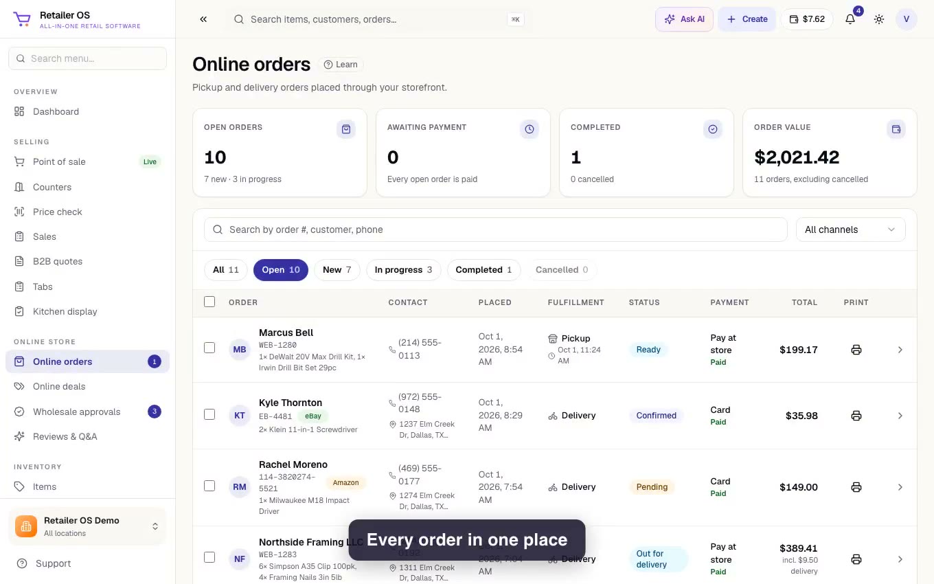 All orders in one place