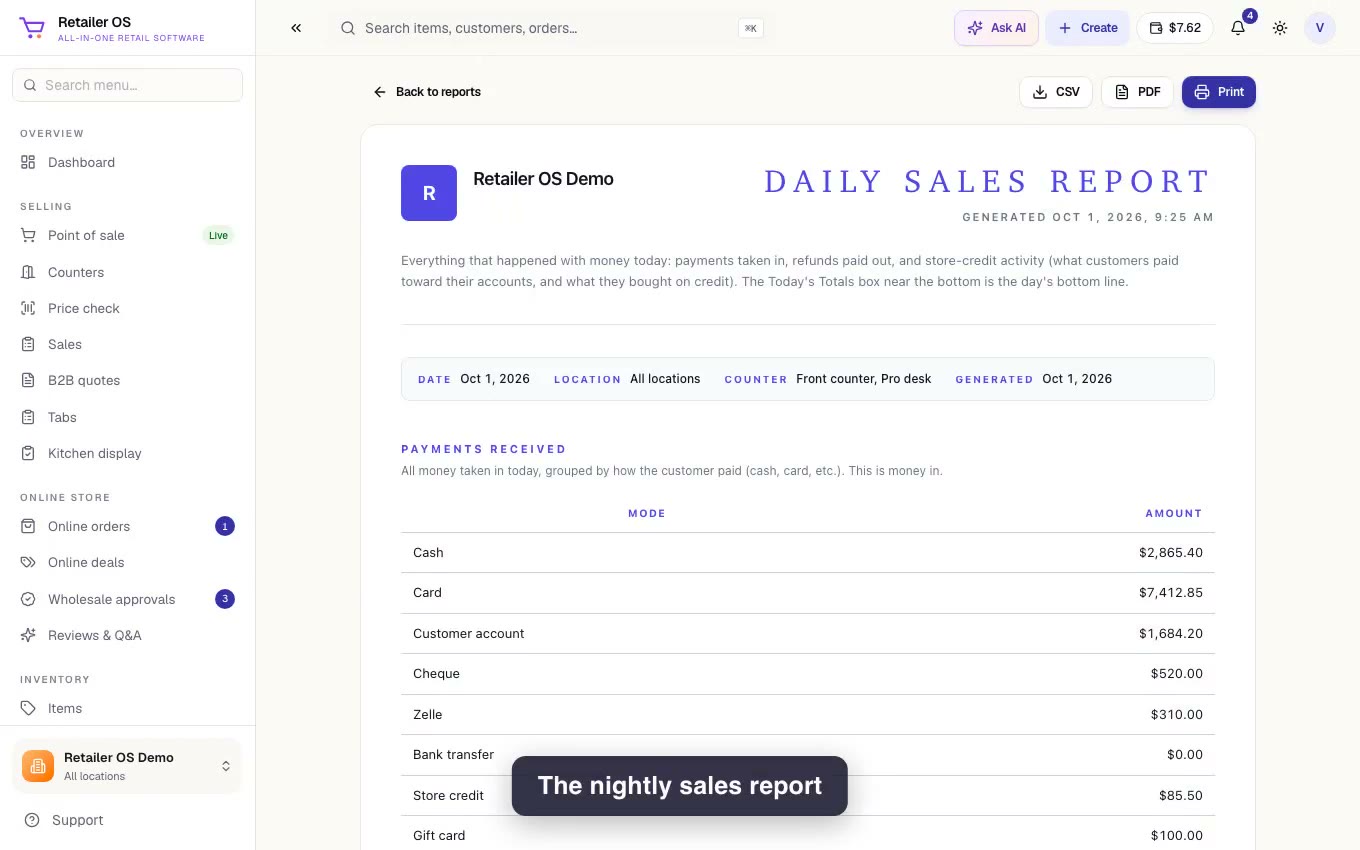 Nightly sales report